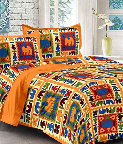 E Elma 100% Pure Cotton Rajasthani Tradition Queen Size Double Bedsheets with 2 Pillow Covers (Queen Size Jaipuri Bedspreads, Blue) - Image 1