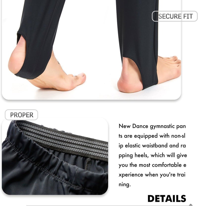 NEW DANCE Mens and Boys Gymnastics Pants Leotard Youth Ballet Tights Stirrup Pants for Dance Yoga Practice Athletic Black - Image 5