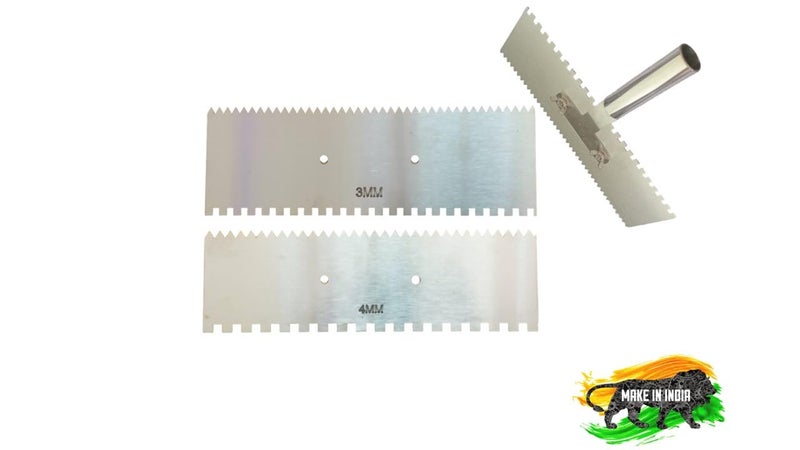 MD Style 11x 3.5 In. Square & V Notch Metal Trowel Fix Thickness for Flexible Resin Spreader Set, Reusable Trowel Scrapers for Epoxy,Fillers,Putty,Caulk,Spackling Paste (3MM - 4MM With SS Handle) - Image 2