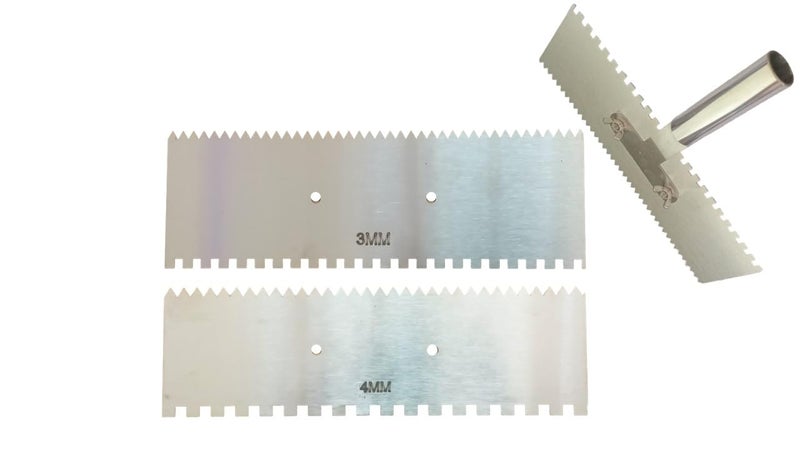 MD Style 11x 3.5 In. Square & V Notch Metal Trowel Fix Thickness for Flexible Resin Spreader Set, Reusable Trowel Scrapers for Epoxy,Fillers,Putty,Caulk,Spackling Paste (3MM - 4MM With SS Handle) - Image 1