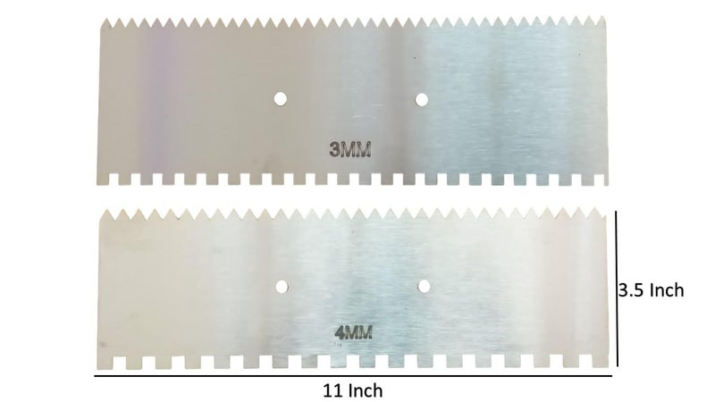 MD Style 11x 3.5 In. Square & V Notch Metal Trowel Fix Thickness for Flexible Resin Spreader Set, Reusable Trowel Scrapers for Epoxy,Fillers,Putty,Caulk,Spackling Paste (3MM - 4MM With SS Handle) - Image 3