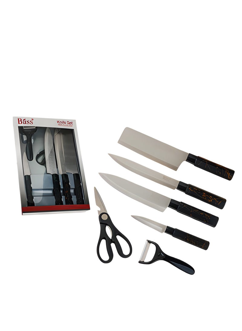 BASURRAH 6 Piece Stainless Steel Kitchen Knife Set with Peeler  - Image 1