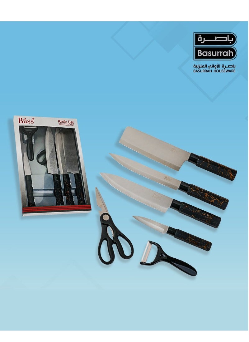 BASURRAH 6 Piece Stainless Steel Kitchen Knife Set with Peeler  - Image 3