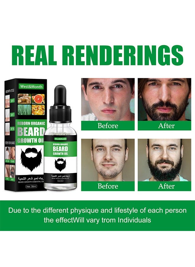 West&Month - Beard Growth Oil, For Beard More Full And Thick, Beard Growth Serum Of Plant Extraction, Pure Natural Promote Beard And Hair Growth - Image 1
