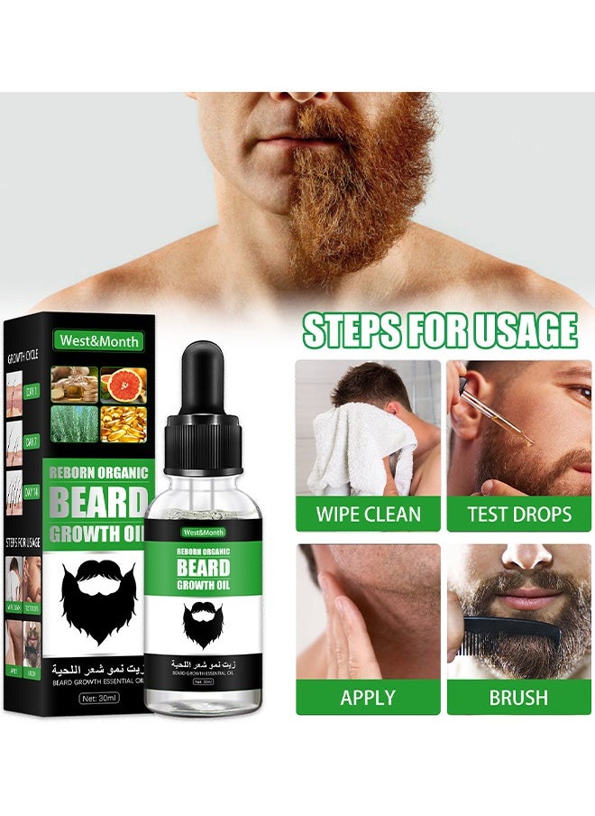 West&Month - Beard Growth Oil, For Beard More Full And Thick, Beard Growth Serum Of Plant Extraction, Pure Natural Promote Beard And Hair Growth - Image 1