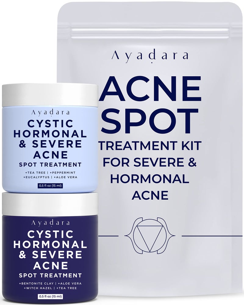 Ayadara Day & Night Cystic Acne Spot Care for Skin, Hormonal Acne Support for Daytime & Overnight, Cystic Acne Skin Balancing Formula for Face, Acne Cream with Tea Tree & Bentonite Clay, 90 Day Supply - Image 1