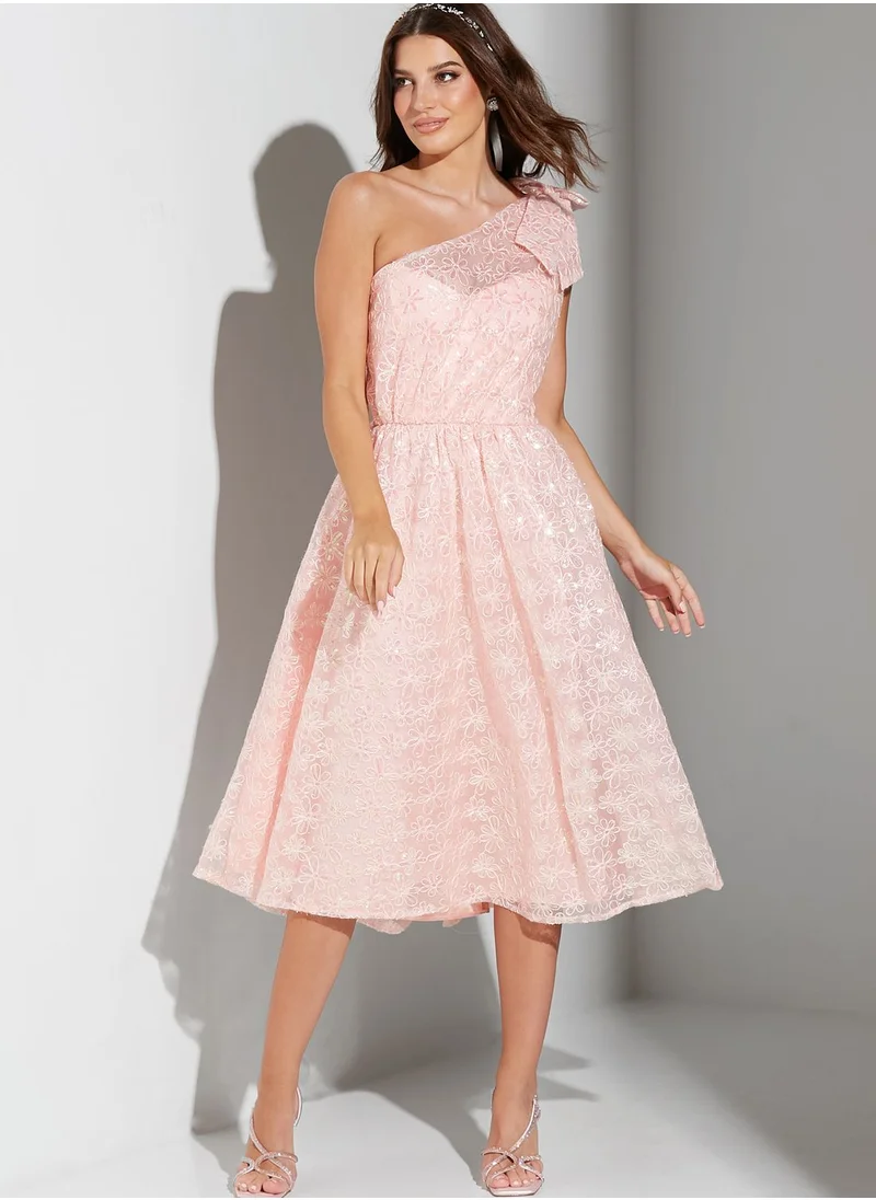 Dolly & Delicious Bow Sequin Detail One Shoulder Dress