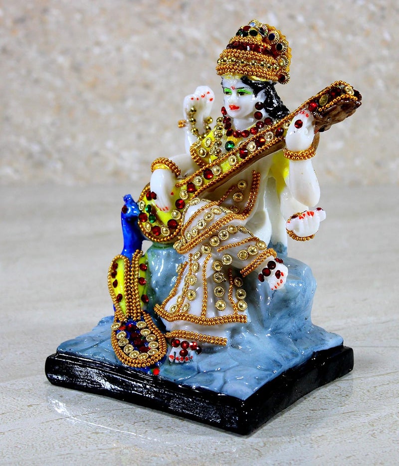 ESPLANADE Saraswati on Lotus Saraswati Goddess Murti Idol Statue Sculpture Figurine Resin Multi 6 Inches - Image 2