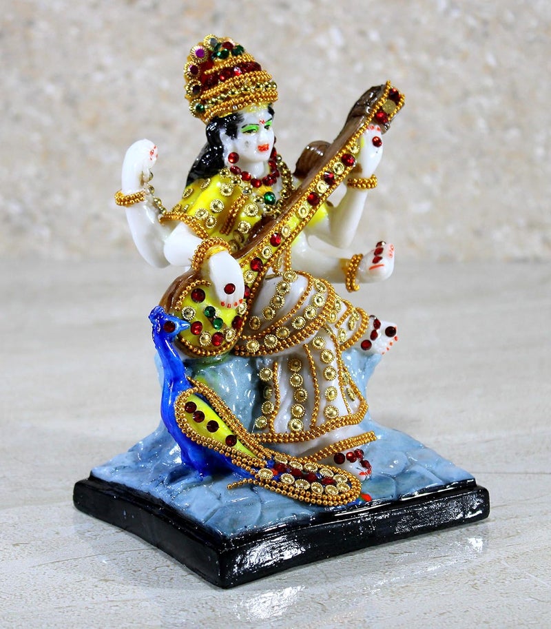 ESPLANADE Saraswati on Lotus Saraswati Goddess Murti Idol Statue Sculpture Figurine Resin Multi 6 Inches - Image 3