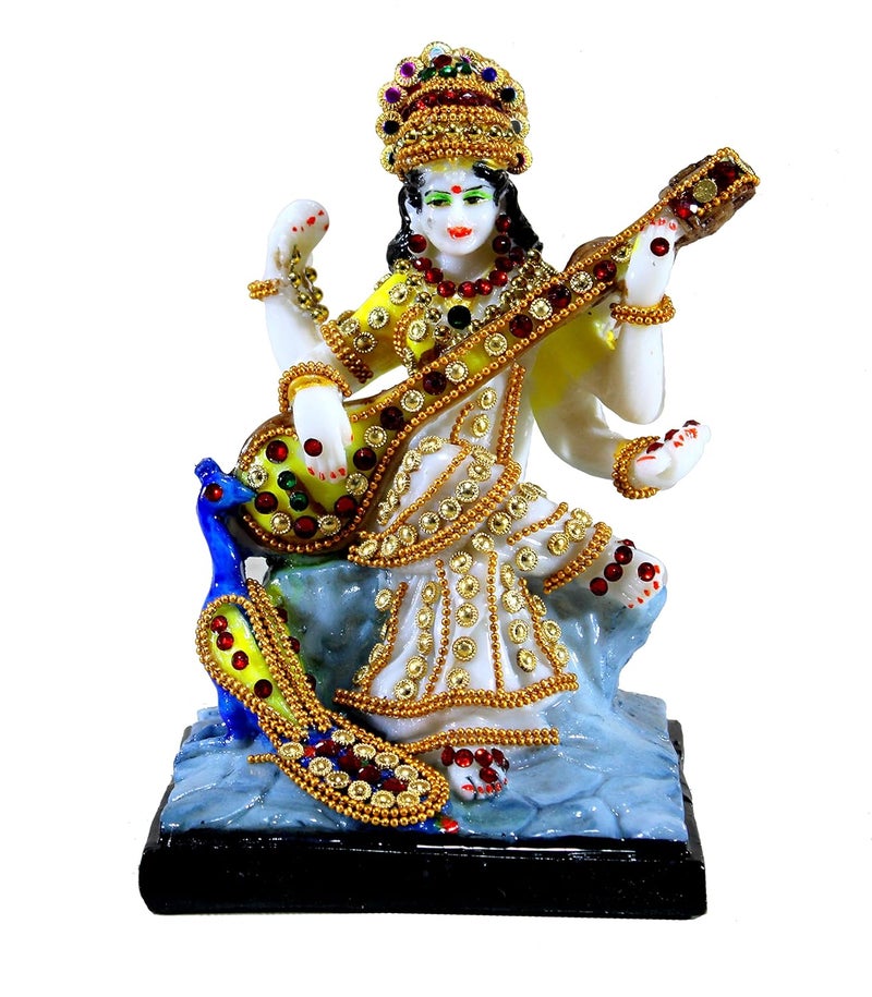 ESPLANADE Saraswati on Lotus Saraswati Goddess Murti Idol Statue Sculpture Figurine Resin Multi 6 Inches - Image 1