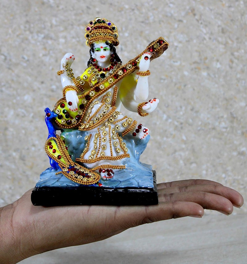 ESPLANADE Saraswati on Lotus Saraswati Goddess Murti Idol Statue Sculpture Figurine Resin Multi 6 Inches - Image 5
