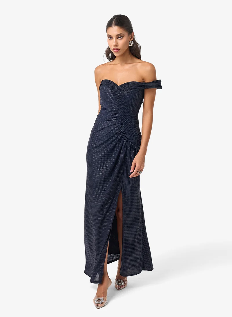 Threadz by Ajooni  Off Shoulder Sweetheart Neck Front Slit Maxi Dress for Women | Best Price UAE