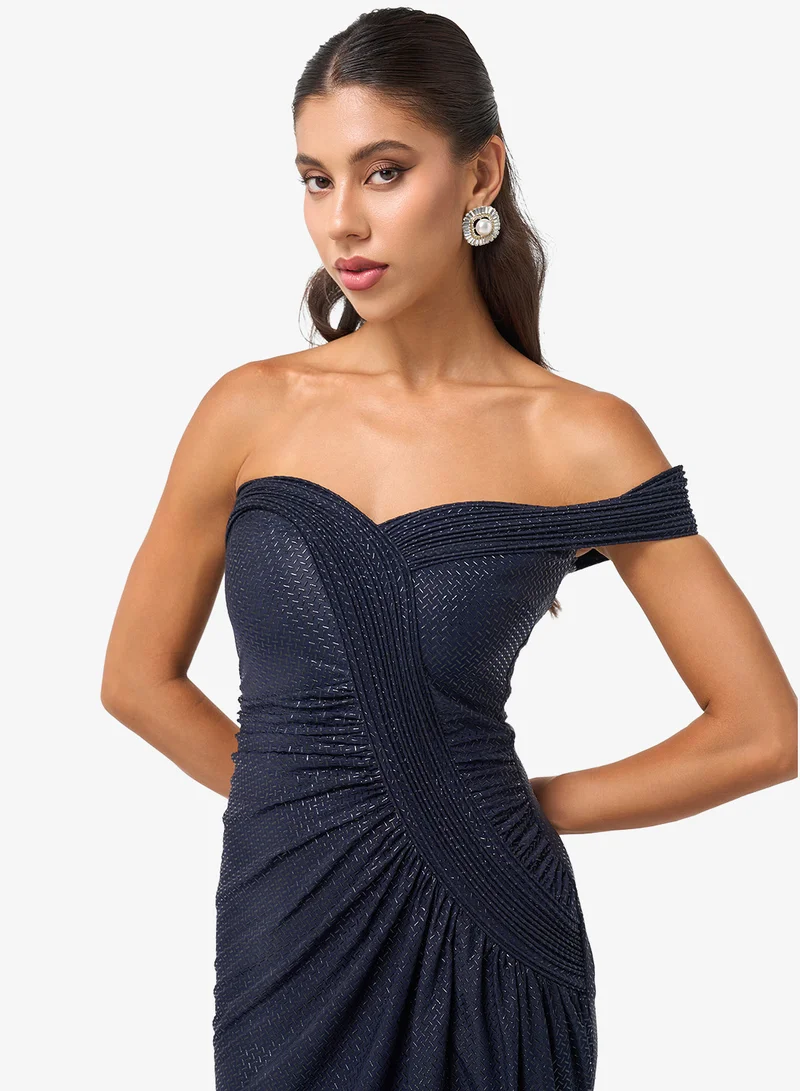 Threadz by Ajooni  Off Shoulder Sweetheart Neck Front Slit Maxi Dress for Women | Best Price UAE