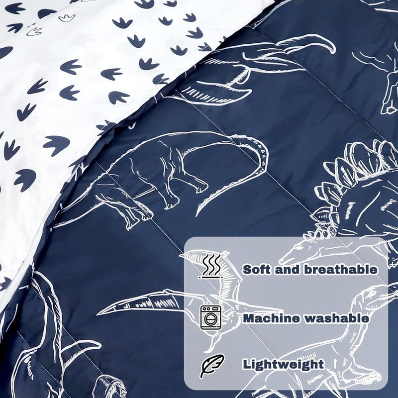 Jundetye 4 Pieces Dinosaur Toddler Bedding Set for Boys Soft Breathable Toddler Comforter Set Dino Print Navy Includes Reversible Comforter White Fitted Sheet and Flat Sheet Pillowcase - Image 4