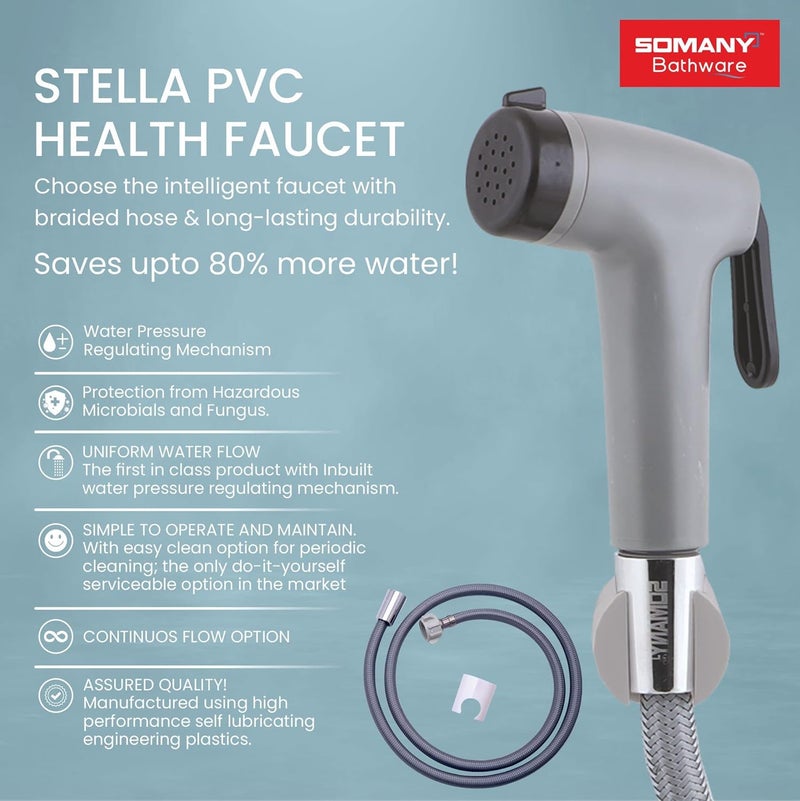 Somany Bathware Somany Stella PVC Health Faucet Jet Spray with Continuous Flow Options Grey - Image 3