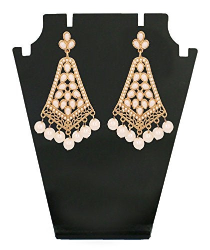 Touchstone Indian Bollywood Traditional Handcrafted Faux Pearls Long Chandelier Designer Crystal Jewelry Colorful Long Earrings Jhumki In Gold Tone For Women. - Image 2