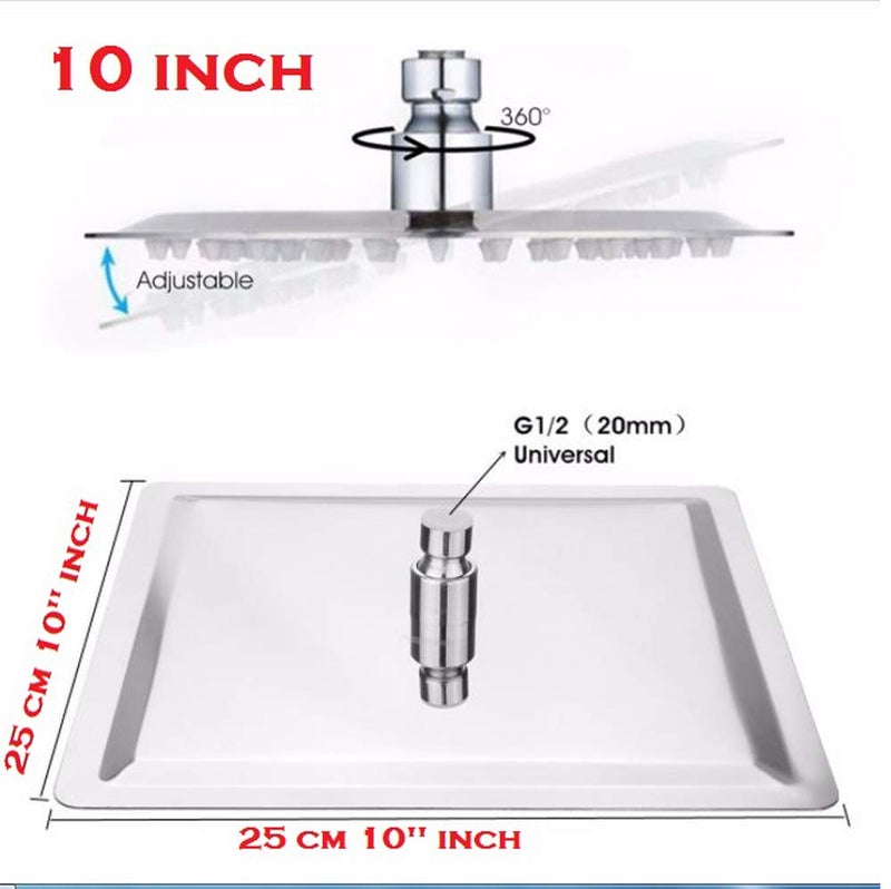 MLD RSH_04 ultra slim Stainless Steel 10 inch 25 cm overhead rain shower for bathroom Square With 18 inch long steel shower arm Chrome FinishSize 10 inchMaterialColor Silver - Image 2