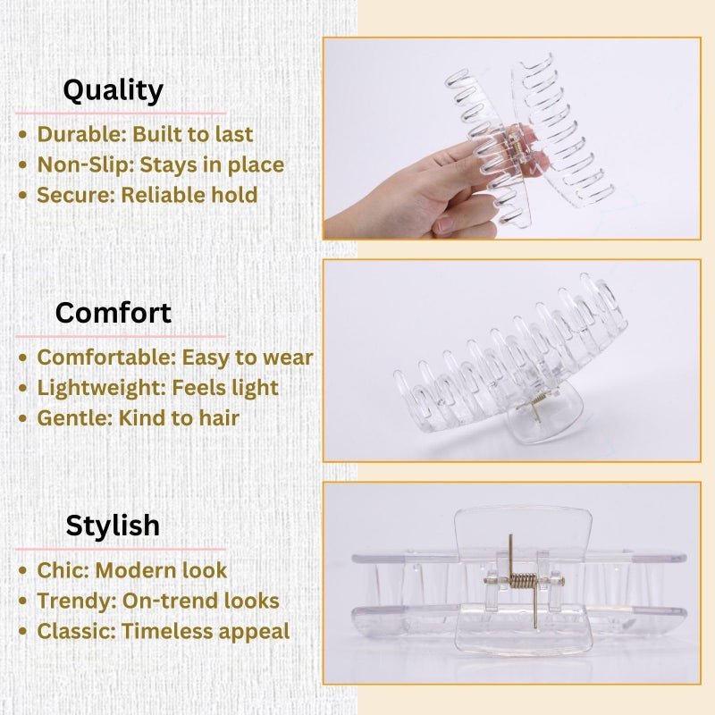 LuSeren Clear Hair Clips for Women -8 Pack 4.3 Inch Large Hair Claw Clips for Women Thin Thick Curly Hair, Big Matte Banana Clips,Strong Hold jaw clips - Image 5
