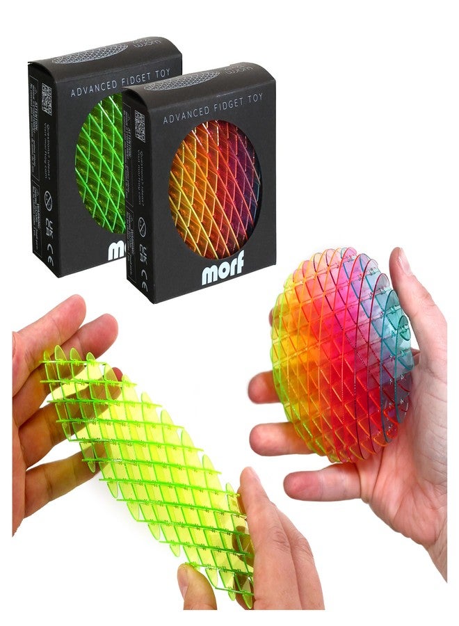 Morf Fidget Worm Toy 2 Pack - Flexible 3D Sensory Slug Toy for Kids, Teens, and Adults - Quiet, Stress and Anxiety Relief, Focus - for Play, Office, School, Work Gifts (Green, Rainbow, Small, 2 Pack) - Image 2