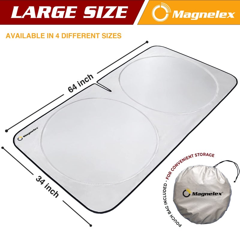 Magnelex Car Windshield Sunshade | Advanced Light-Blocking Protection | Foldable Sun Shade with Mirror Cut-Out Keeps Your Vehicle Cool | Fit for Cars, Trucks, and SUVs | Large (64 x 34 in) - Image 4