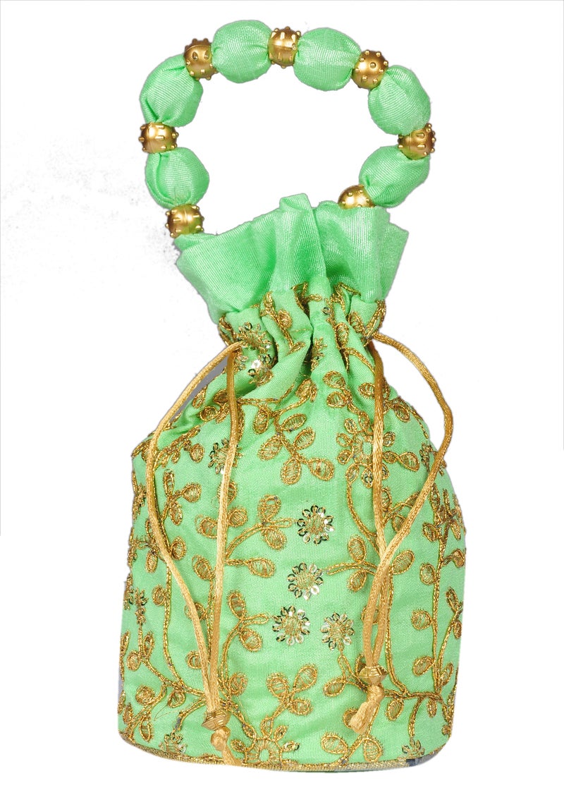 SuneshCreation Ethnic Potli Handbag Light Green for Women - Image 1