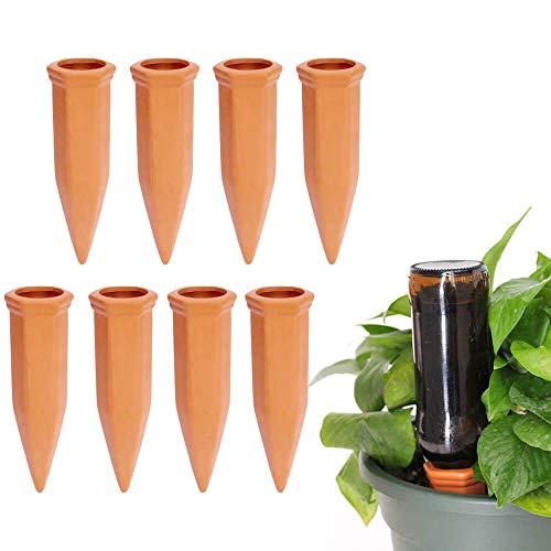 vensovo 8pcs Terracotta Watering Spikes - Automatic Self Watering Stakes, Plant Watering Devices for Wine Bottles Recycled Bottles, Clay Plant Garden Waterers for Vacations - Image 1