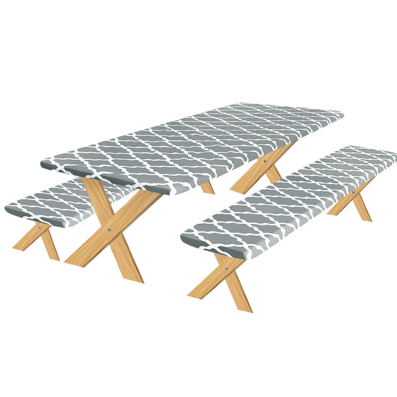 OutdoorLines Vinyl Fitted Picnic Table Cover with Bench Covers - Waterproof Camping Tablecloth for Picnic Table  Elastic Picnic Table Covers for Outdoor  Camping (Moroccon Gray 96x30 Inch  3 Pcs) - Image 5