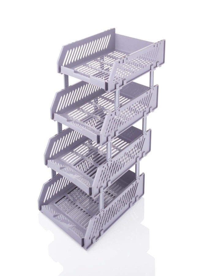4 Layer File Rack ABS Plastics For Office Home Plastic Foldable Office Desk Accessories Files Papers Divider Rack Storage Rectangular Tray Stand(gry) - Image 3