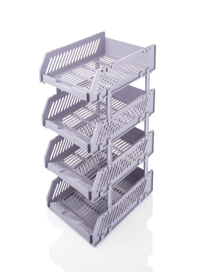 4 Layer File Rack ABS Plastics For Office Home Plastic Foldable Office Desk Accessories Files Papers Divider Rack Storage Rectangular Tray Stand(gry) - Image 1