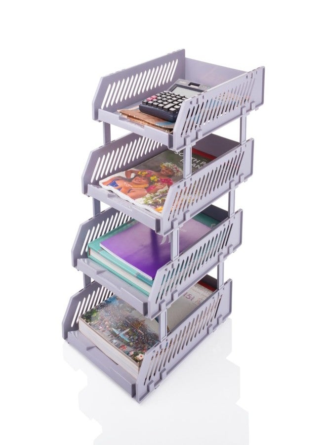 4 Layer File Rack ABS Plastics For Office Home Plastic Foldable Office Desk Accessories Files Papers Divider Rack Storage Rectangular Tray Stand(gry) - Image 2