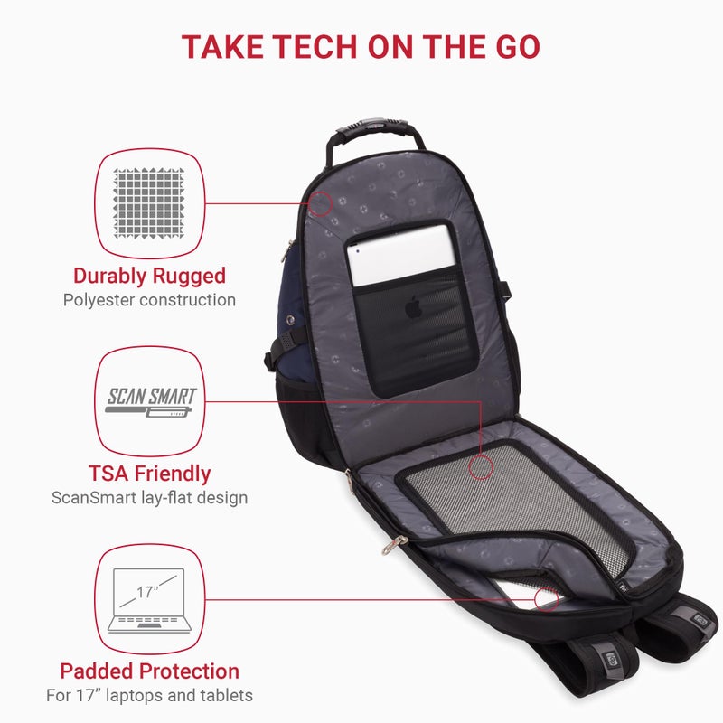 SwissGear 1900 Scansmart TSA 17-Inch Laptop Backpack, Blue/Black - Image 2