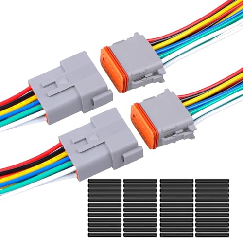 Exqutoo 2Pack 12-Pin Waterproof DT Connector Male and Female Wire Connectors with 16AWG 105℃ 600V Wires and Heat Shrink Tubes, Applicable for Automotive Electrical Connections - Image 1