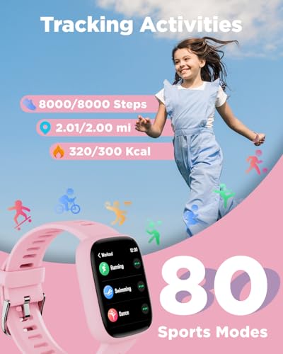 BIGGERFIVE Smart Watch for Kids, 1.8" Fitness Tracker Watch Pedometer, Heart Rate, IP68 Waterproof, Sleep Monitor, Calorie Step Counter, 5 Puzzle Games with/Without APP for Girls Teens 5-16 - Image 3