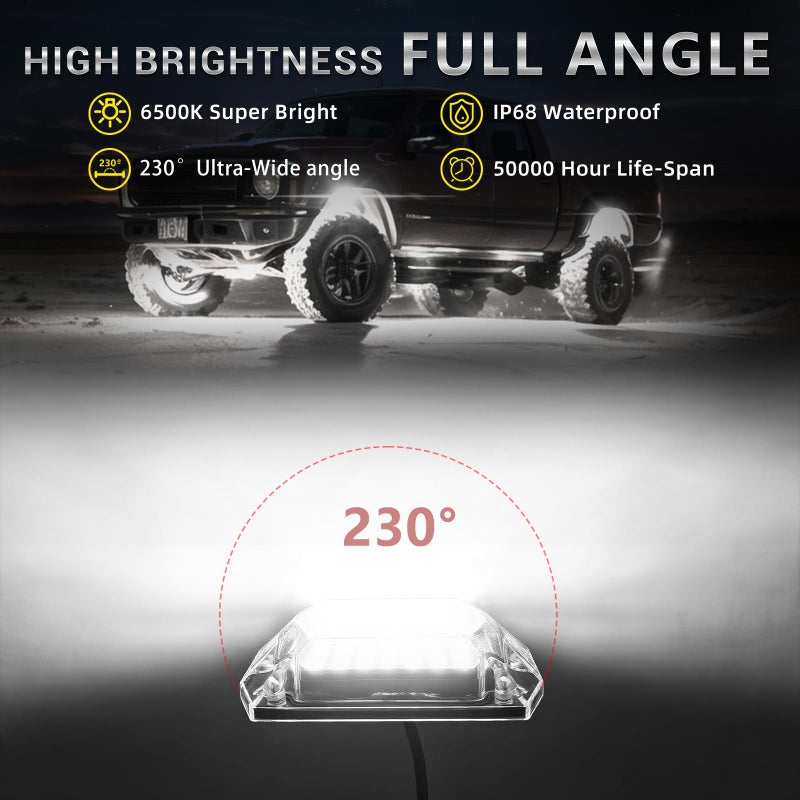 TDE Explorer.Lighting 8 Pods Full Angle Pure White LED Rock Lights for Jeeps Truck Golf Cart ATV UTV RZR SUV Offroad Pickup, 6500K Super Bright Waterproof White Underglow Kit with Switch Wiring Harness Extension Wires - Image 2
