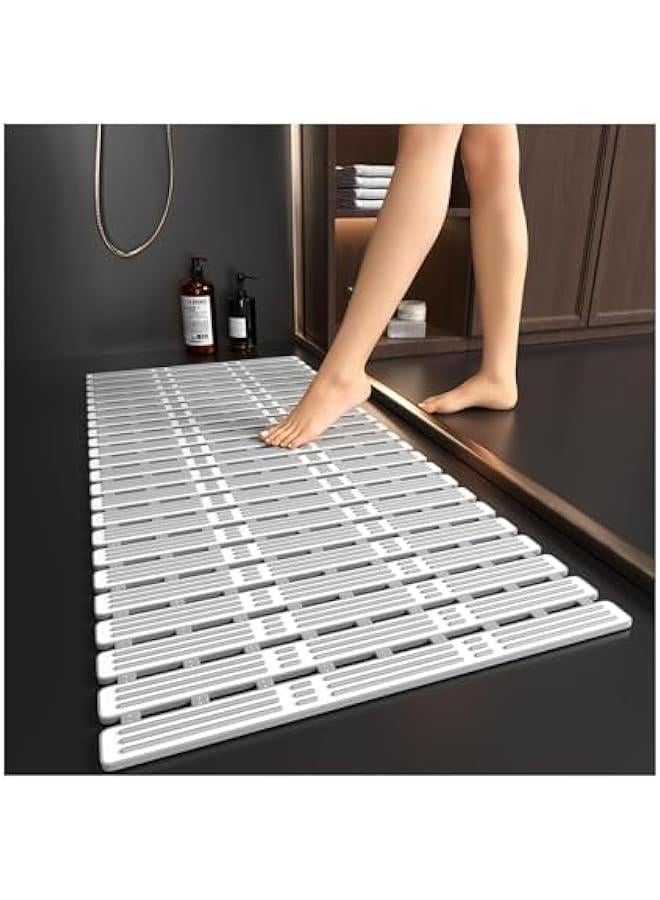 هوكور سجادة حوض استحمام غير قابلة للانزلاق - 35 × 15 انش من المطاط الحراري المرن والبولي بروبيلين، سجادة حمام ناعمة مضادة للانزلاق لحوض الاستحمام، سجادة ارضية الدش مع اكواب شفط قوية وفتحات تصريف، سهلة - Image 1