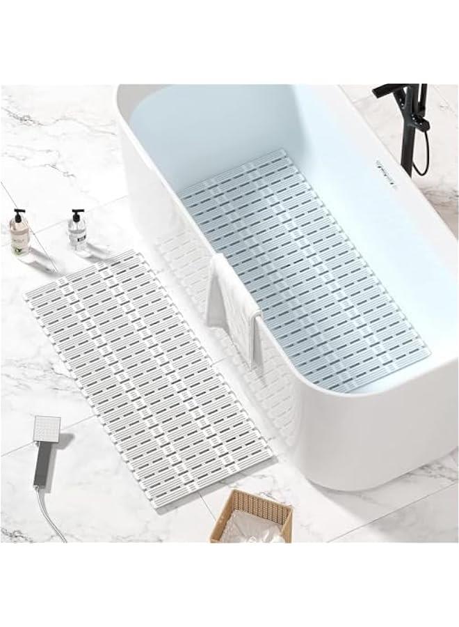 هوكور سجادة حوض استحمام غير قابلة للانزلاق - 35 × 15 انش من المطاط الحراري المرن والبولي بروبيلين، سجادة حمام ناعمة مضادة للانزلاق لحوض الاستحمام، سجادة ارضية الدش مع اكواب شفط قوية وفتحات تصريف، سهلة - Image 5
