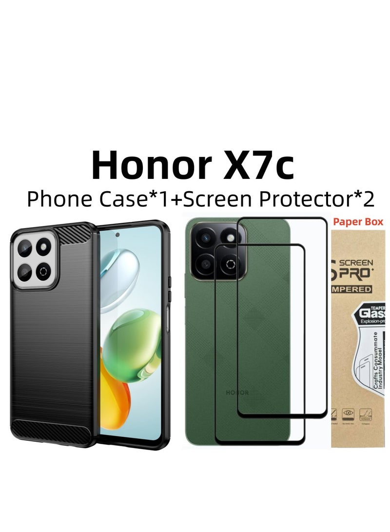 Fankalo [1+2 Sets] For Honor X7c Case & Screen Protector Soft TPU Brushed Texture Anti-Slip Cover with Scratch Resistant Tempered Glass - Image 1