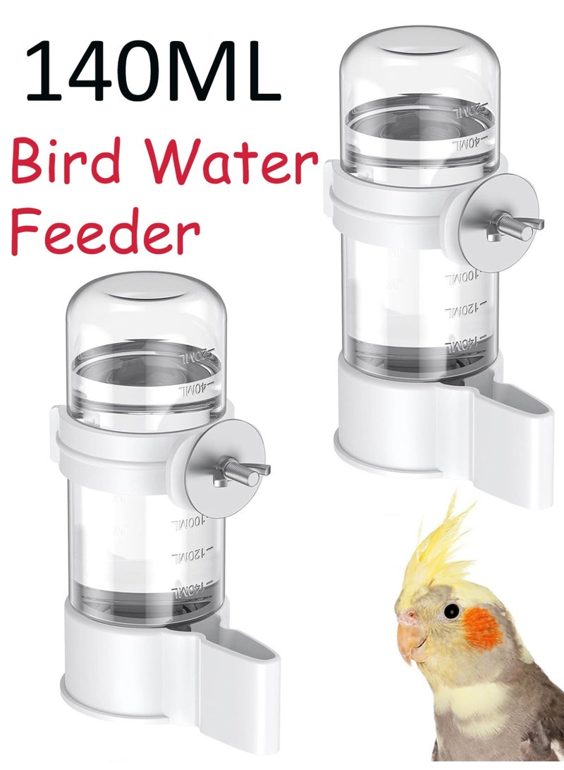 2 Pcs Bird Water Feeder, Gravity Flow & Leak-Proof Pet Bird Feeder，140ML Automatic Parrot Water Food Dispenser Bird Water Bottle Drinker Cage Accessories for Parrot Budgie Cockatiel Parakeet Lovebirds (White) - Image 1