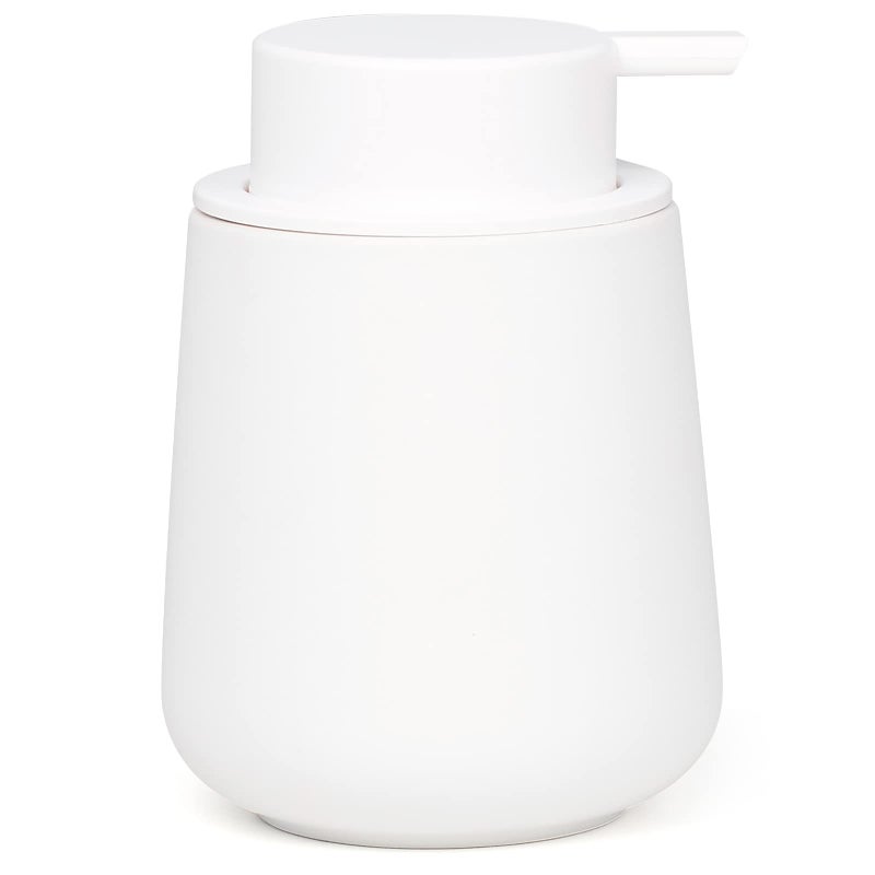 BosilunLife White Soap Dispenser Ceramic Hand Dish Soap Dispenser for Bathroom 12ounce Refillable Liquid Hand Wash Dispenser for Essential Oil Lotion Soap Rubber Paint