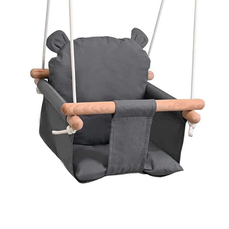 LOOKMINT Baby Swing Seat Secure Canvas and Wooden Hanging Swing Chair for Baby Infant Toddler Kids Toys Indoor and Temporary Outdoor Hammock for Indoor Playground Tree Swings or Backyard Grey - Image 5