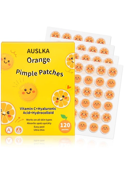 AUSLKA Pimple Patches for Face Cute Orange Blemish Patches Contain Vitamin C Dots for Spots Pimple Patches Zit Patches Cover Dots in Skin 120 Patche