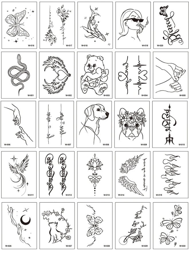 Waterless Semi-Permanent Tattoo Stickers Assorted Designs Dark Blue 60 x 80 mm 6 Pieces - Image 1