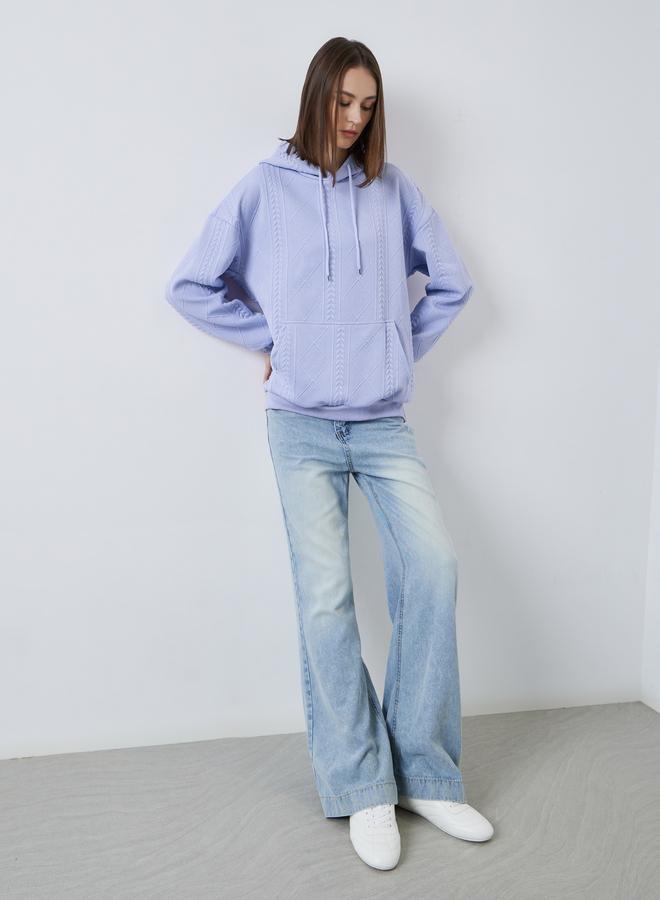 Styli Lilac Regular Fit Textured Cable Knit Hoodie - Image 2