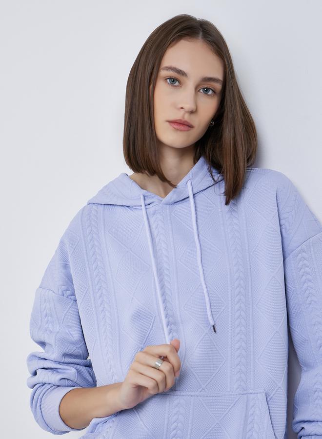 Styli Lilac Regular Fit Textured Cable Knit Hoodie - Image 1