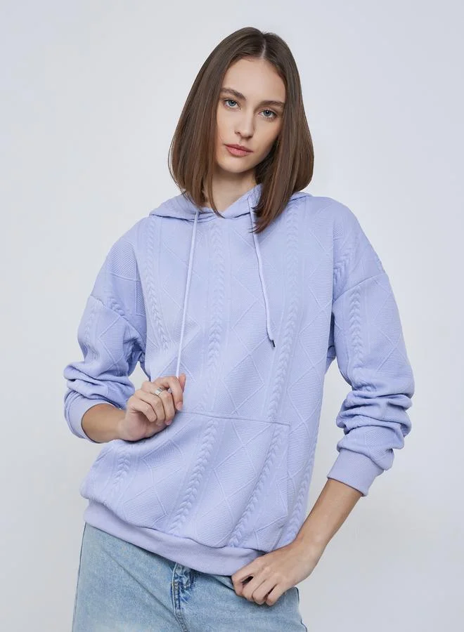 Styli Lilac Regular Fit Textured Cable Knit Hoodie