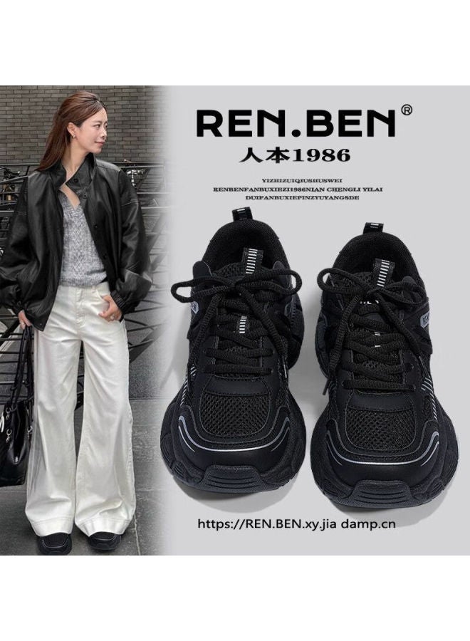 Renben Purple Vintage Platform Thick-soled Height-increasing Dad Sneakers For Women Spring Autumn New Casual Versatile Lightweight Black Sports Shoes