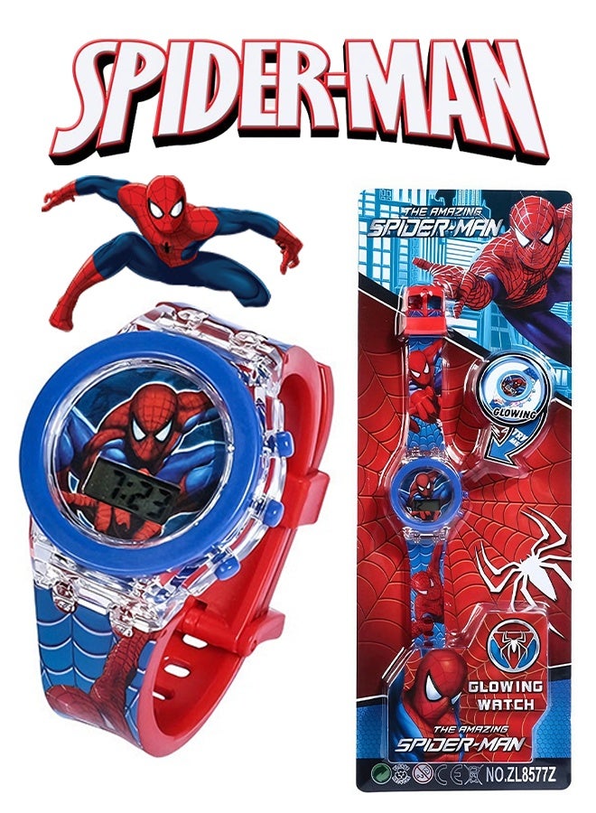 SPIDERMAN Children's Cartoon Light-Emitting Watch Marvel Spider-Man Boys And Girls With LCD Display Flashing Light Electronic Toy Watch - Image 1
