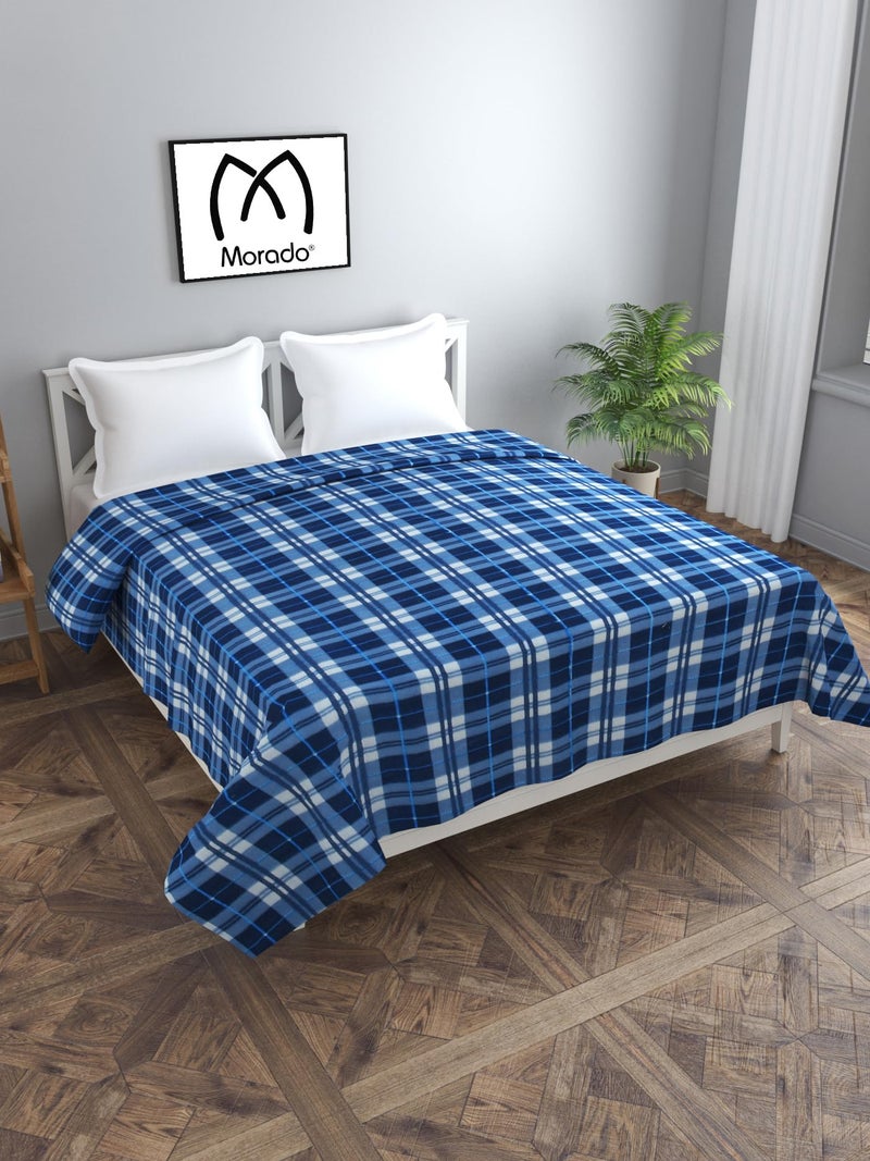 MORADO Single Bed Warm Woolen Fabric Checkered Quilt Cover/Duvet Cover/Rajai Cover/Blanket Cover for Winters (70x90 Inches, Blue) - Image 1