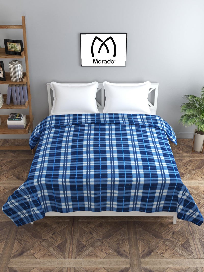 MORADO Single Bed Warm Woolen Fabric Checkered Quilt Cover/Duvet Cover/Rajai Cover/Blanket Cover for Winters (70x90 Inches, Blue) - Image 2