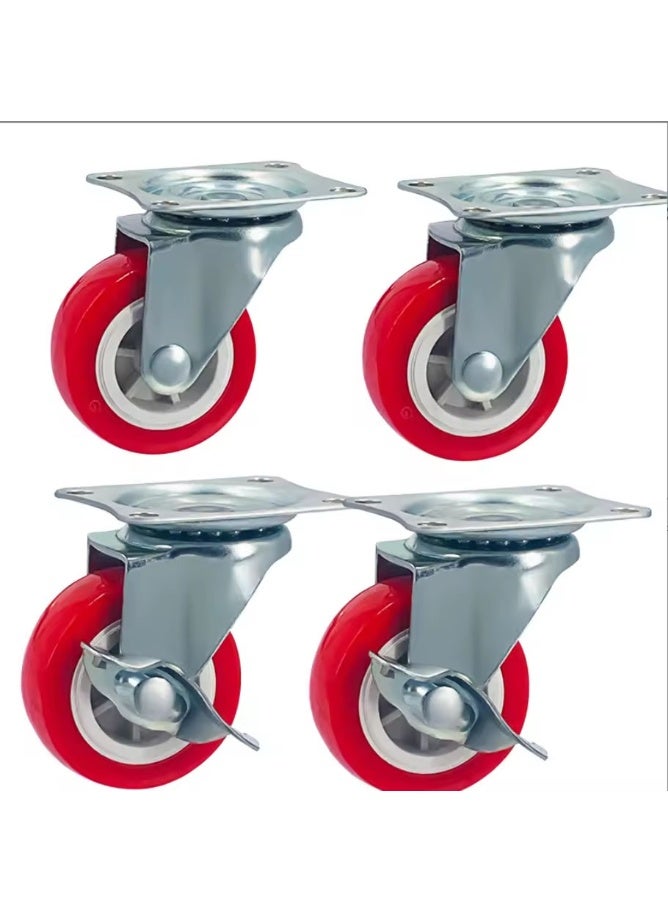 مجموعة عجلات الأثاث ذات العجلات المزدوجة مع الفرامل - عجلات دوارة شديدة التحمل لكراسي المكاتب المنزلية والخزائن والخزائن، 4 عبوات - Image 1